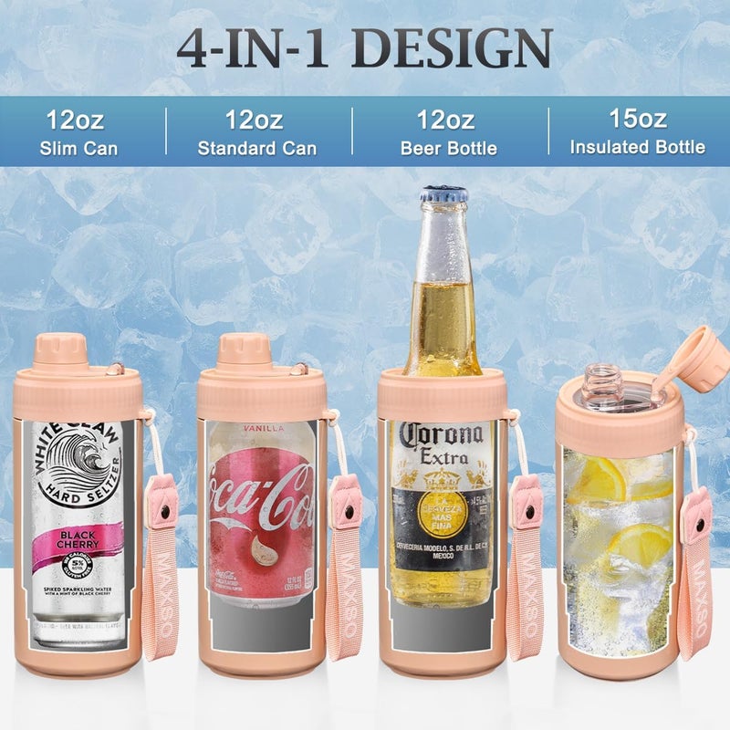 Max&So Sealed Can Cooler Fizz Lid Can Cover for 12 oz Regular, Slim Skinny Cans & As Thermal Bottle, 4-in-1 Insulated Vacuum Stainless Steel Carbonated Cold Drink Holder - Salmon - Image 5